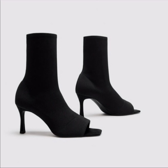 New Zara Black Stretch Ankle Sock Boots -Size 7.5 - Picture 2 of 9